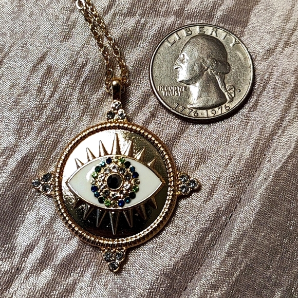 Rachel Roy Heavy Plated Evil Eye Rhinestone Enamel Necklace Protection Good Luck - Picture 7 of 10